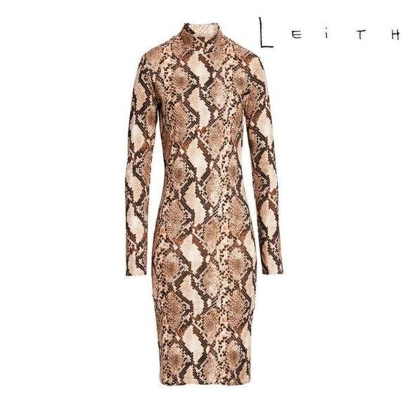 Leith Snake Print Long Sleeve Mock Neck Body-con Dress NWT - Picture 3 of 9